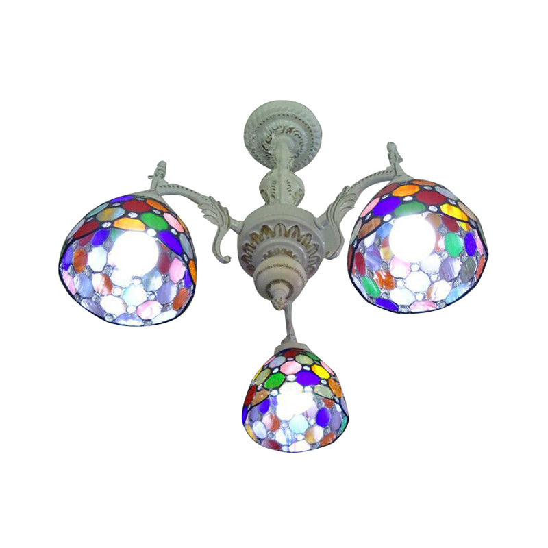 Moroccan Tiffany Dome Chandelier - 3-Light Stained Glass Hanging Light for Restaurants