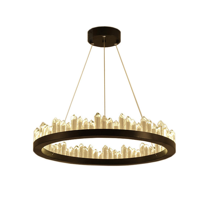 Modern Circle Chandelier Light With Crystal Leds Black Suspended Fixture In Warm/White -