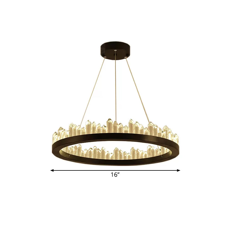 Modern Circle Chandelier Light With Crystal Leds Black Suspended Fixture In Warm/White -