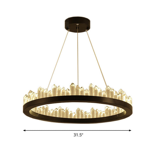 Modern Circle Chandelier Light With Crystal Leds Black Suspended Fixture In Warm/White -