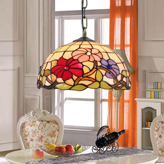 Tiffany Stained Glass Floral Suspension Light - Black Pendent Ceiling For Living Room