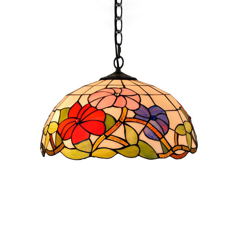 Floral Tiffany Stained Glass Suspension Light - Black Pendent Ceiling Light for Living Room