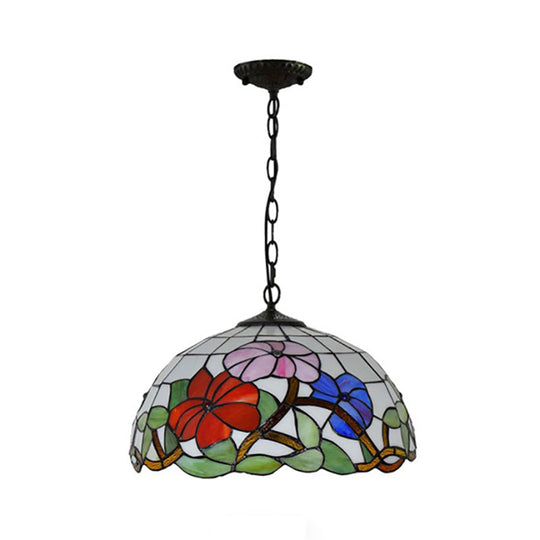 Floral Tiffany Stained Glass Suspension Light - Black Pendent Ceiling Light for Living Room