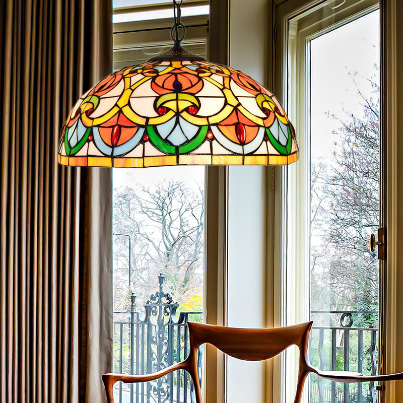 Black Stained Glass Bowl Pendant Light – Tiffany Style – Living Room