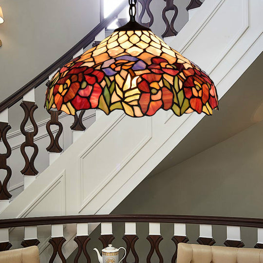 1-Bulb Tiffany-Style Wide Flare Pendant Light - Black Stained Art Glass - Hanging Ceiling Lighting