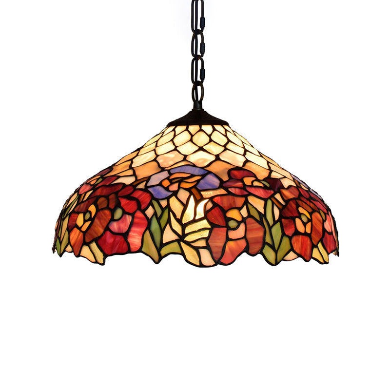 1-Bulb Tiffany-Style Wide Flare Pendant Light - Black Stained Art Glass - Hanging Ceiling Lighting