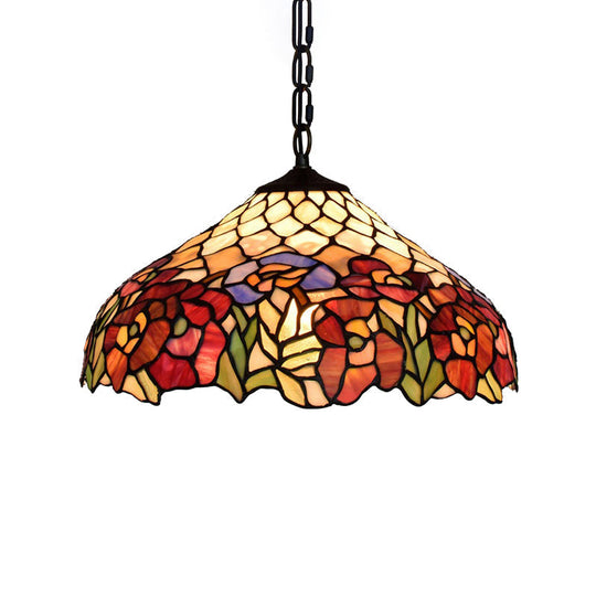 Black Stained Art Glass Wide Flare Pendant Light - Tiffany-Style Ceiling Fixture