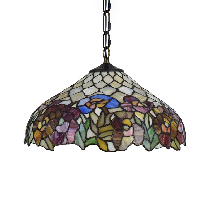 1-Bulb Tiffany-Style Wide Flare Pendant Light - Black Stained Art Glass - Hanging Ceiling Lighting