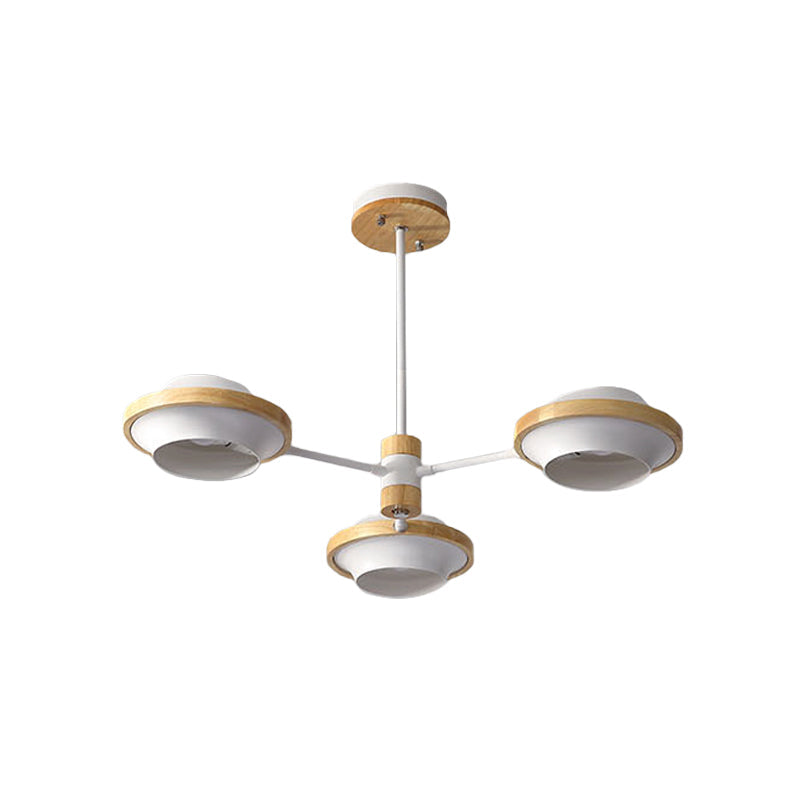 Minimalist White UFO Ceiling Light: Iron Semi Flush Mount with Wooden Frame - 3/6 Bulbs