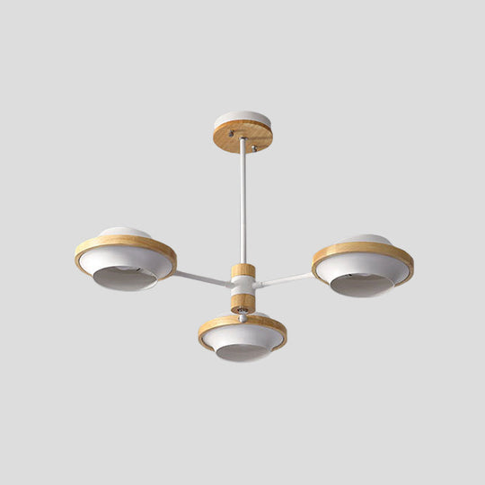 Minimalist White Ufo Ceiling Light: Iron Semi Flush Mount With Wooden Frame - 3/6 Bulbs