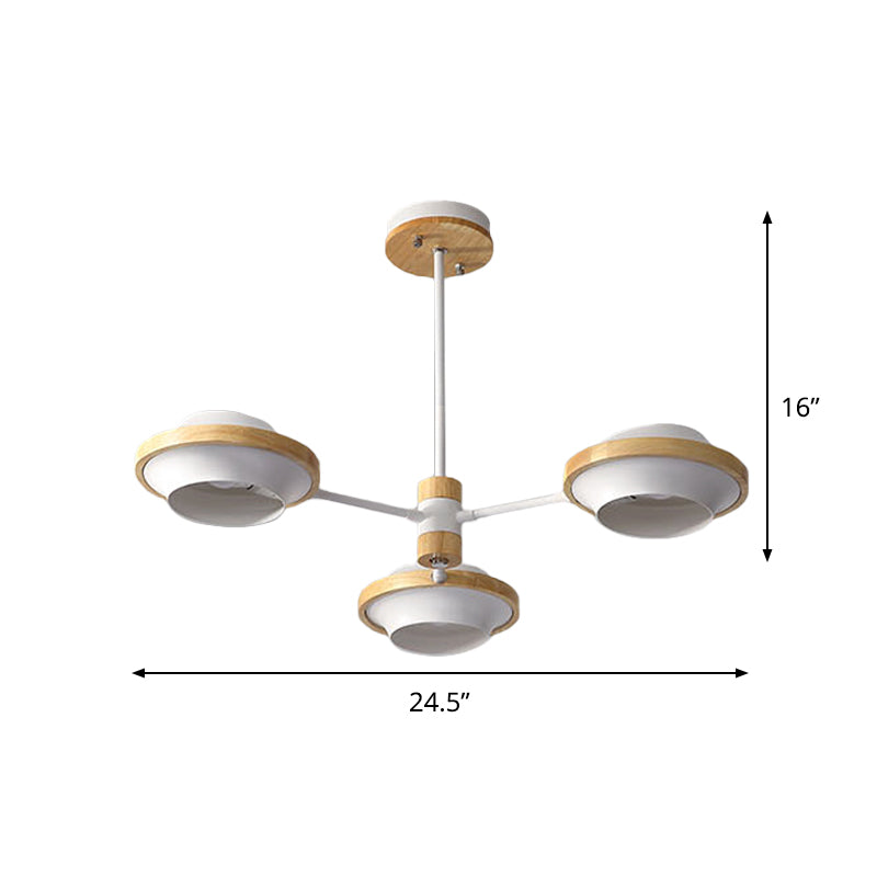 Minimalist White UFO Ceiling Light: Iron Semi Flush Mount with Wooden Frame - 3/6 Bulbs