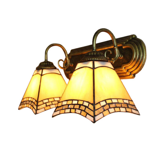 Tiffany Loft Pyramid Stained Glass Wall Light - 2-Head Amber Mount For Bedroom