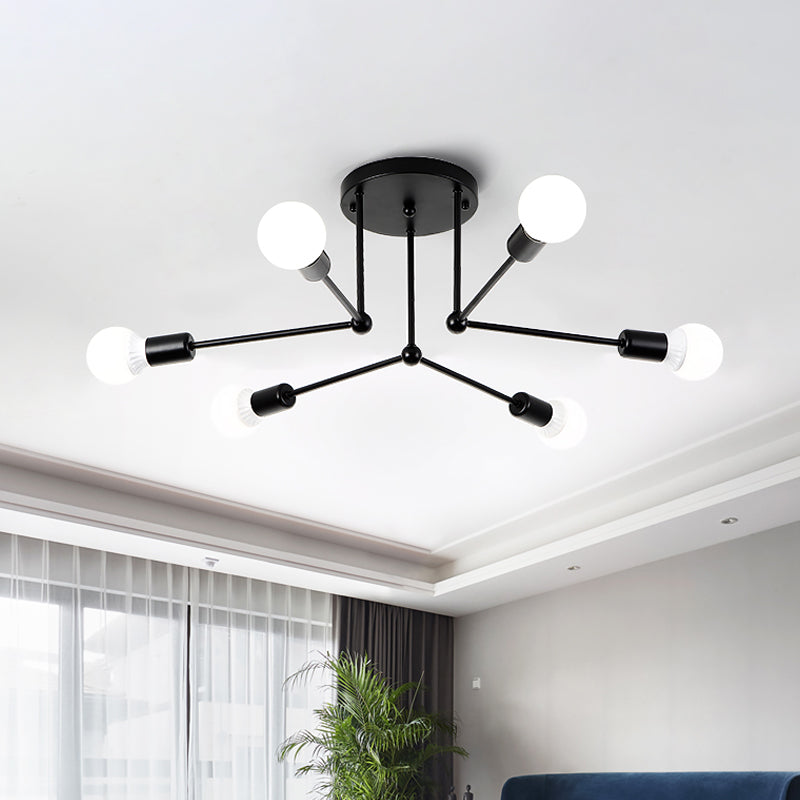 Contemporary Metal Linear Semi-Flush Ceiling Light Ideal For Kids Bedroom And Living Room 6 / Black