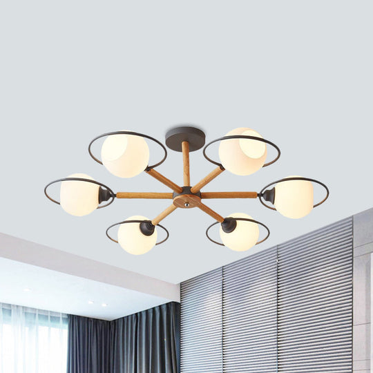 Nordic Style White Sphere Ceiling Light with Frosted Glass Shade - Elegant Dining Room Ceiling Mount with Ring