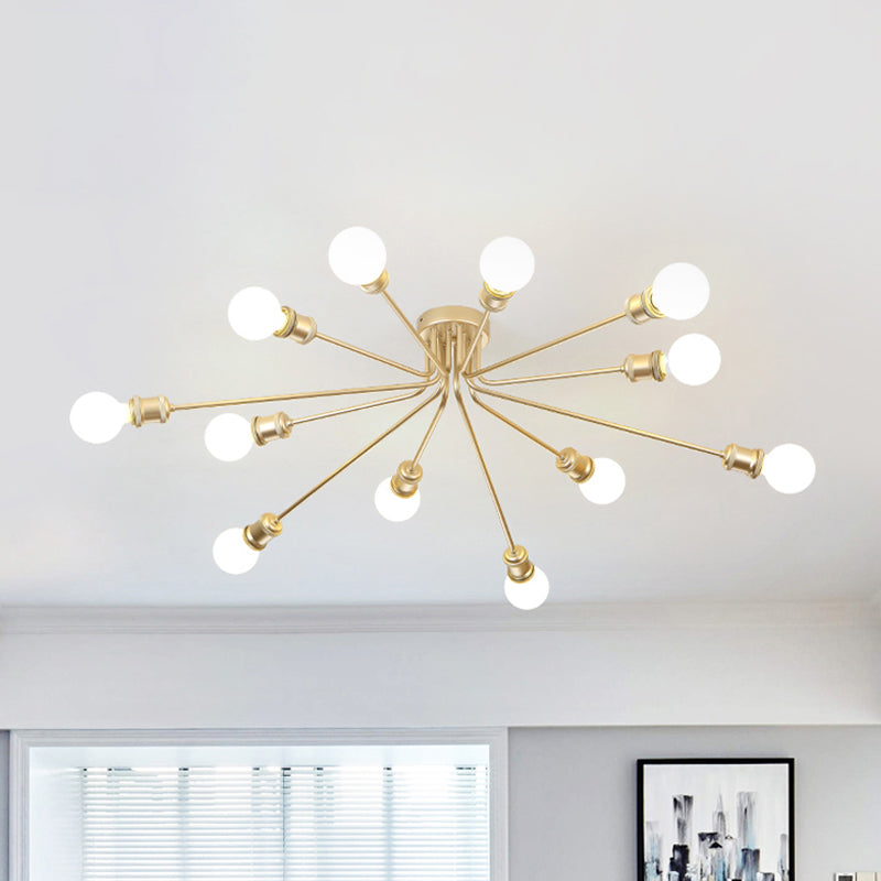 Contemporary Firework Metal Ceiling Light For Restaurants - Semi Flush Mount 12 / Gold