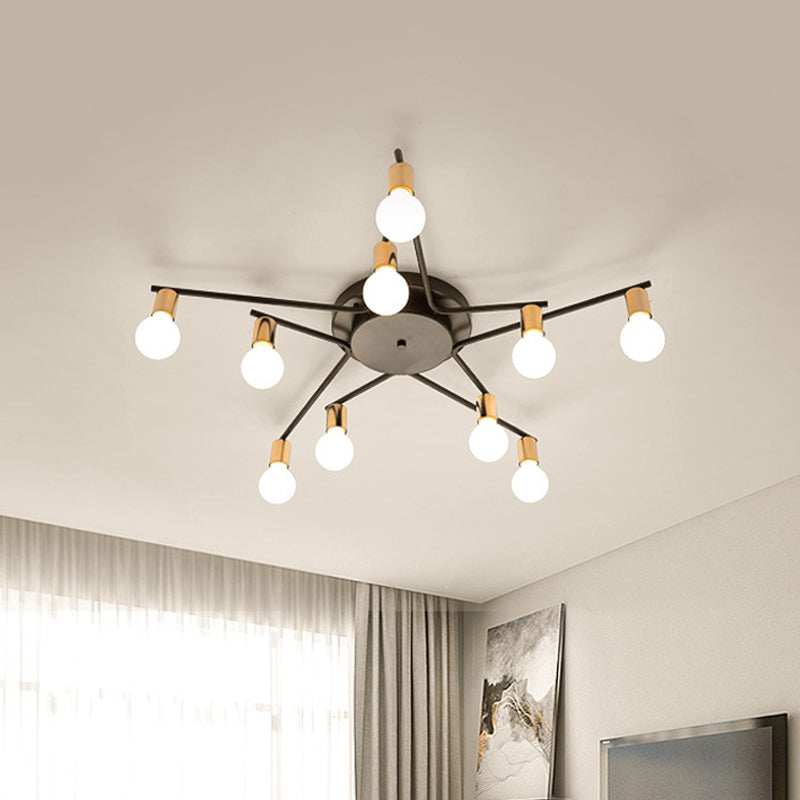 Metal Flush Mount Ceiling Lamp For Adult Bedroom & Living Room - Long Arm Design Romantic Lighting