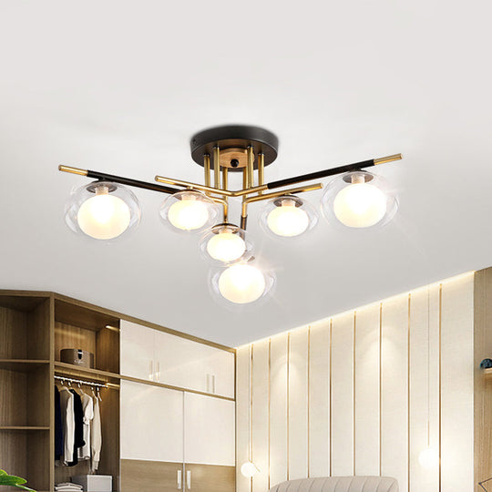 Contemporary Gold Oval Shade Ceiling Fixture - Dining Room Glass & Metal Semi Flush Mount Light