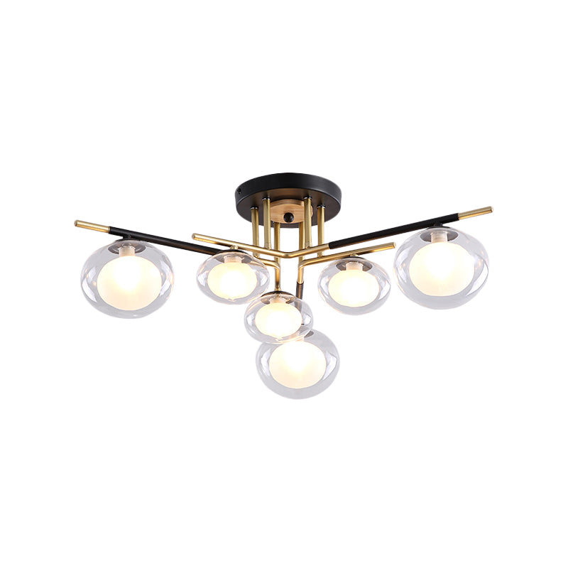 Contemporary Gold Oval Shade Ceiling Fixture - Dining Room Glass & Metal Semi Flush Mount Light