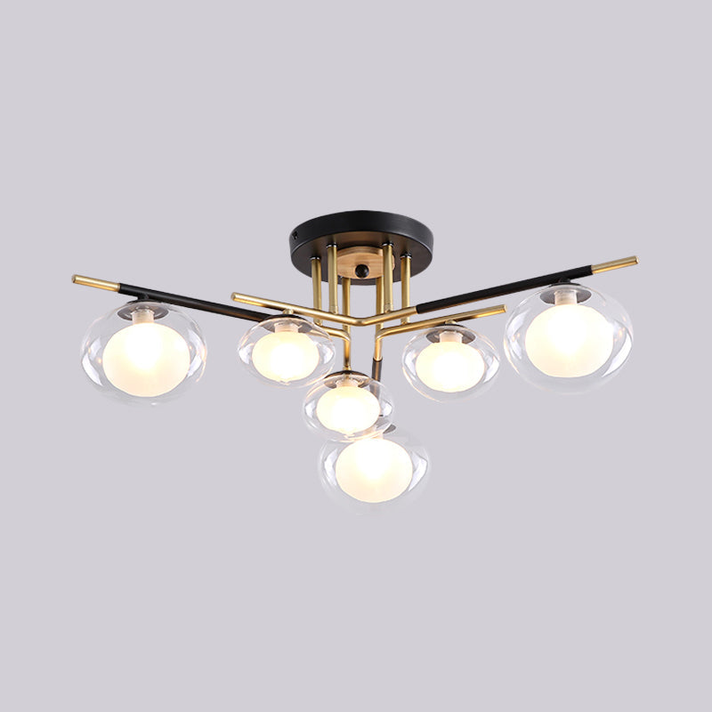 Contemporary Gold Oval Shade Ceiling Fixture - Dining Room Glass & Metal Semi Flush Mount Light