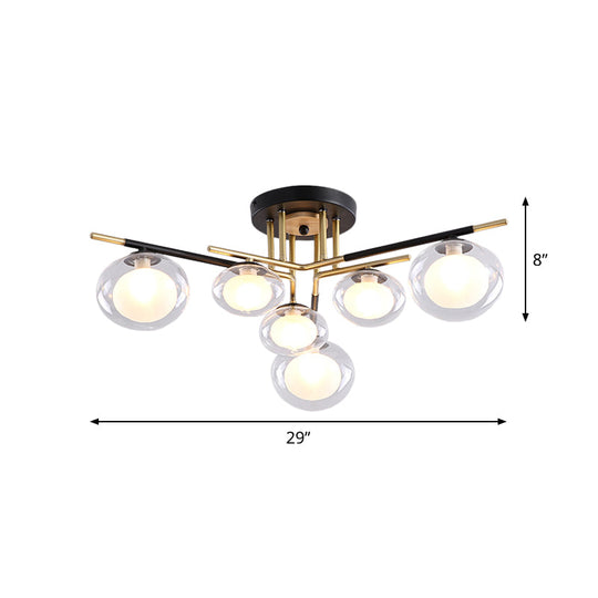 Contemporary Gold Oval Shade Ceiling Fixture - Dining Room Glass & Metal Semi Flush Mount Light