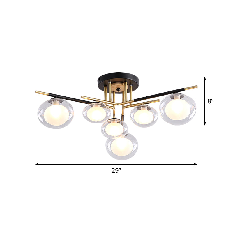 Contemporary Gold Oval Shade Ceiling Fixture - Dining Room Glass & Metal Semi Flush Mount Light