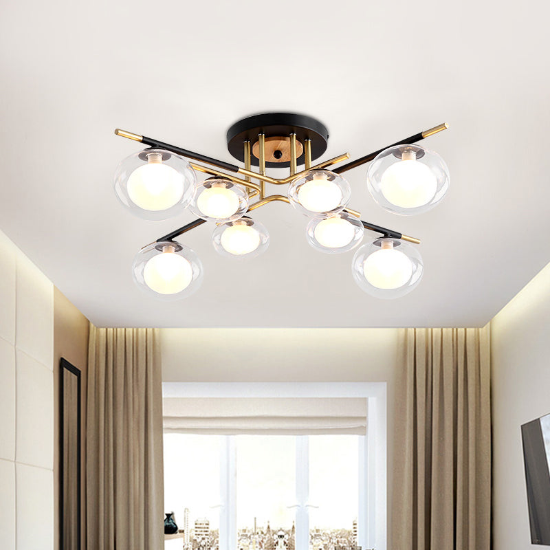 Contemporary Gold Oval Shade Ceiling Fixture - Dining Room Glass & Metal Semi Flush Mount Light