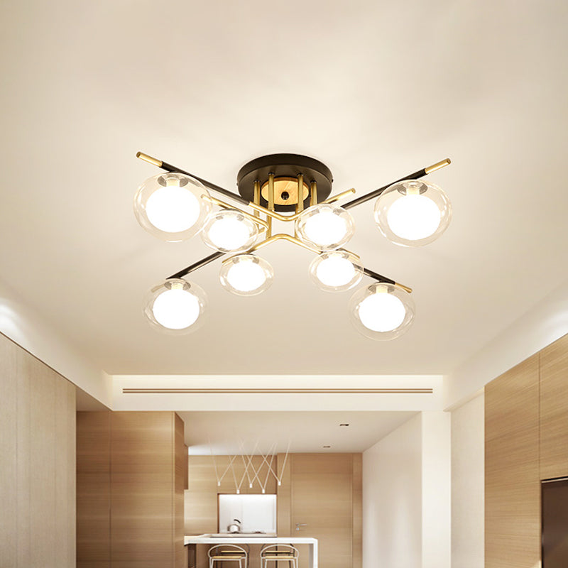 Contemporary Gold Oval Shade Ceiling Fixture - Dining Room Glass & Metal Semi Flush Mount Light