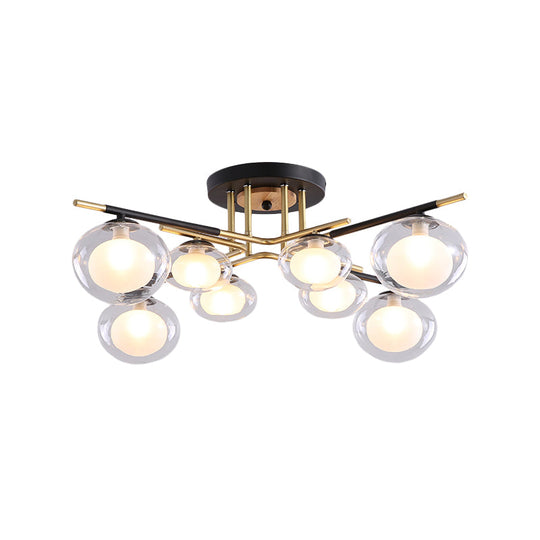 Contemporary Gold Oval Shade Ceiling Fixture - Dining Room Glass & Metal Semi Flush Mount Light