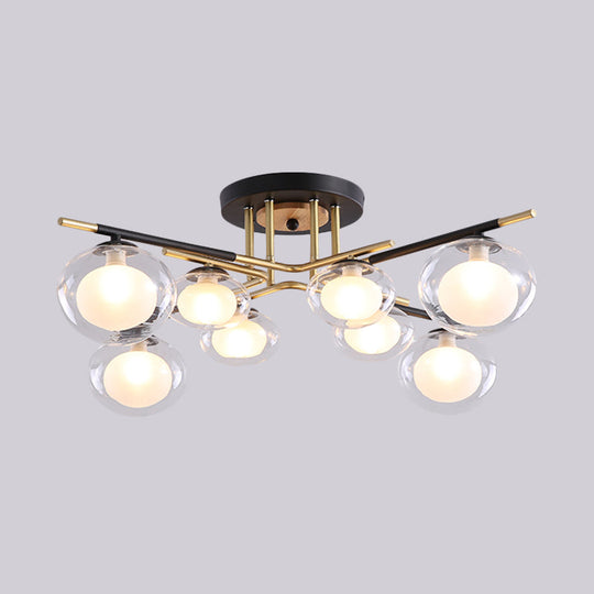 Contemporary Gold Oval Shade Ceiling Fixture - Dining Room Glass & Metal Semi Flush Mount Light