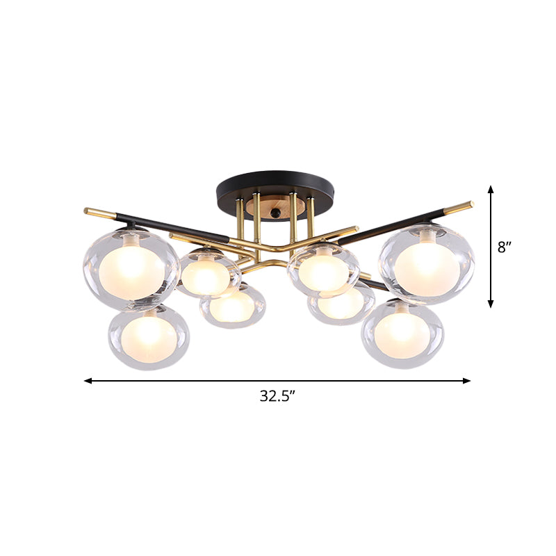 Contemporary Gold Oval Shade Ceiling Fixture - Dining Room Glass & Metal Semi Flush Mount Light