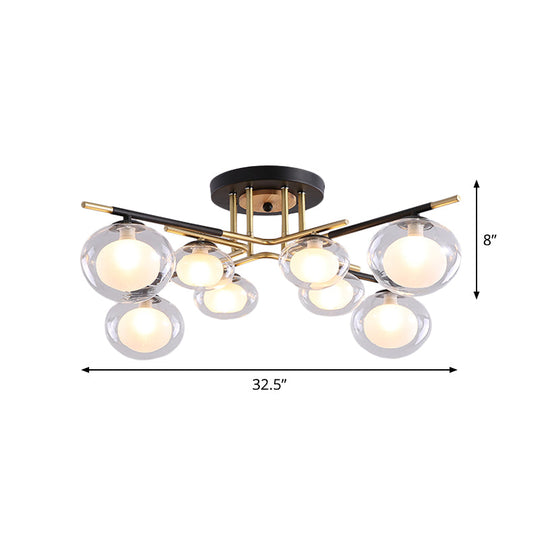 Contemporary Gold Oval Shade Ceiling Fixture - Dining Room Glass & Metal Semi Flush Mount Light