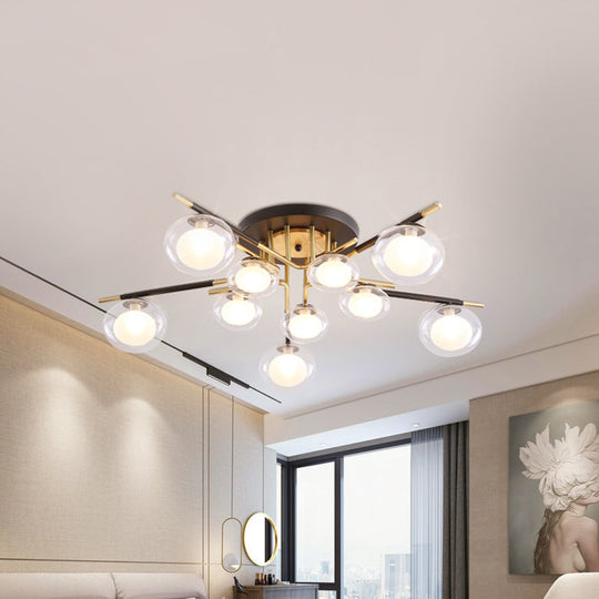 Contemporary Gold Oval Shade Ceiling Fixture - Dining Room Glass & Metal Semi Flush Mount Light