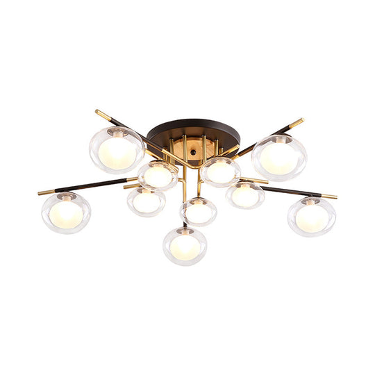 Contemporary Gold Oval Shade Ceiling Fixture - Dining Room Glass & Metal Semi Flush Mount Light