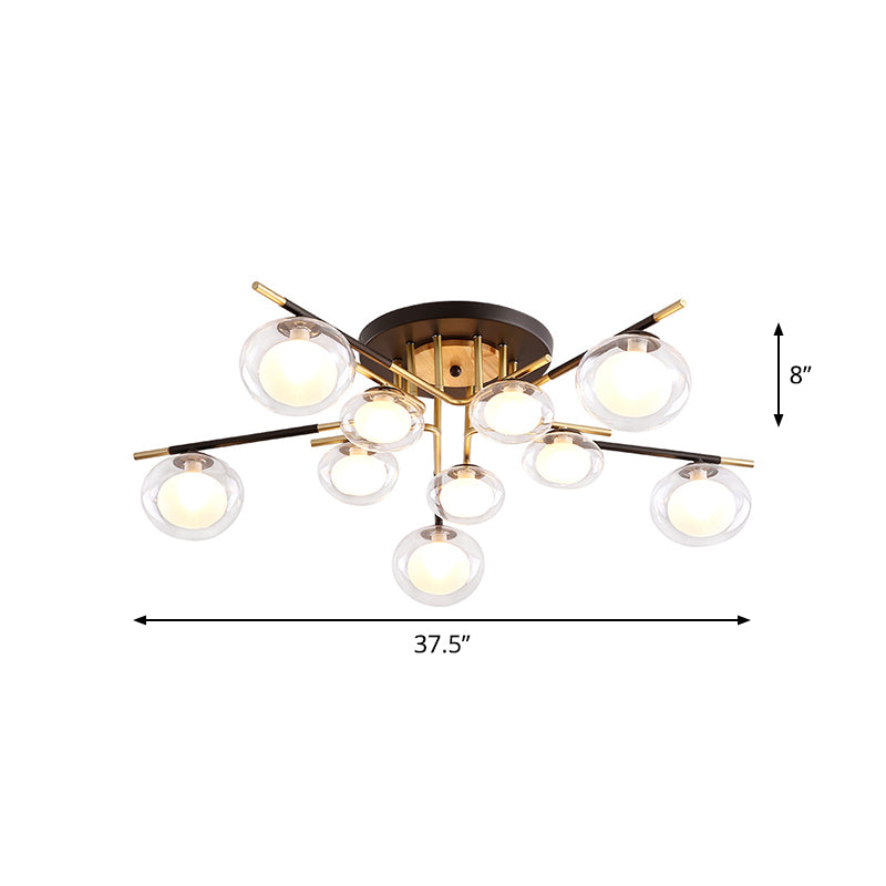 Contemporary Gold Oval Shade Ceiling Fixture - Dining Room Glass & Metal Semi Flush Mount Light