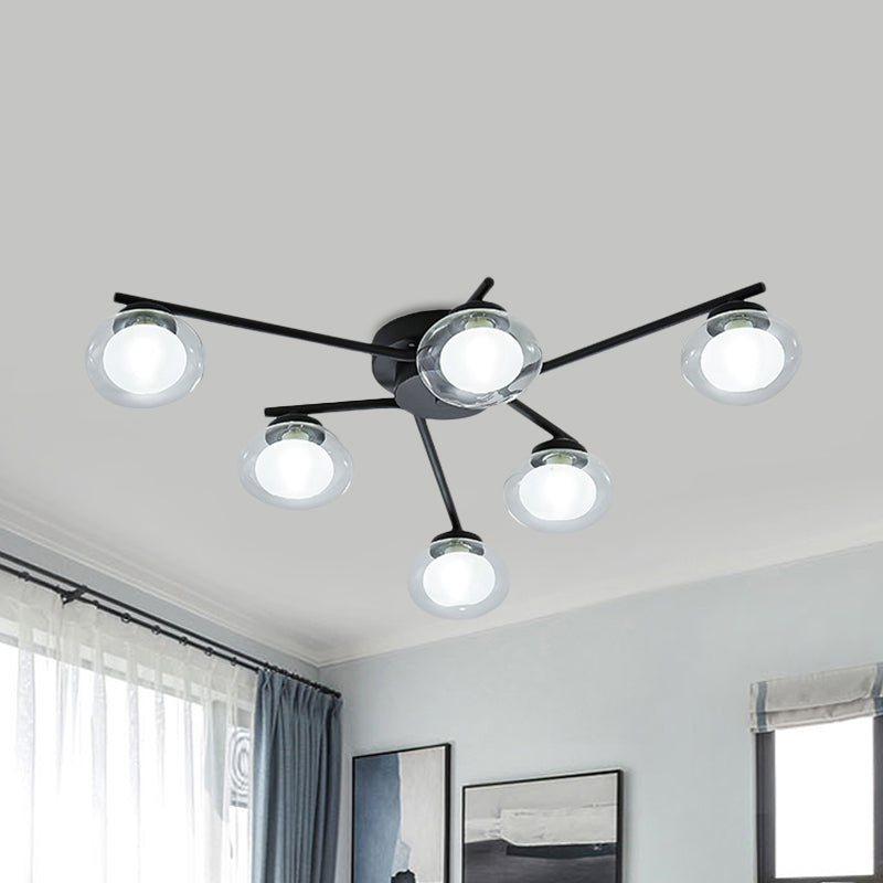 Sleek Metal Semi Flush Mount Ceiling Lamp With Multi-Head And Oval Shade - Stylish Lighting For