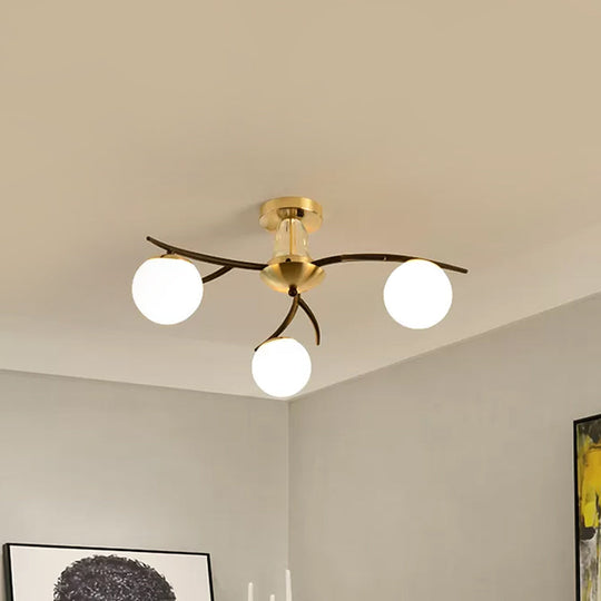 Modern Milk Glass Orb Ceiling Light In Black - Perfect For Living Room Semi Flush Mount