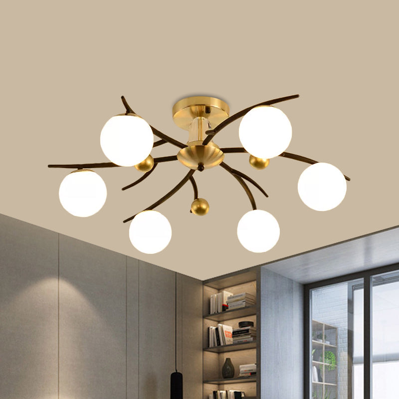 Modern Milk Glass Orb Ceiling Light in Black - Perfect for Living Room Semi Flush Mount