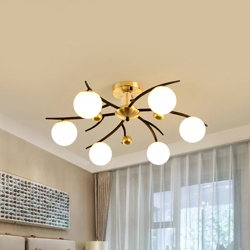 Modern Milk Glass Orb Ceiling Light in Black - Perfect for Living Room Semi Flush Mount