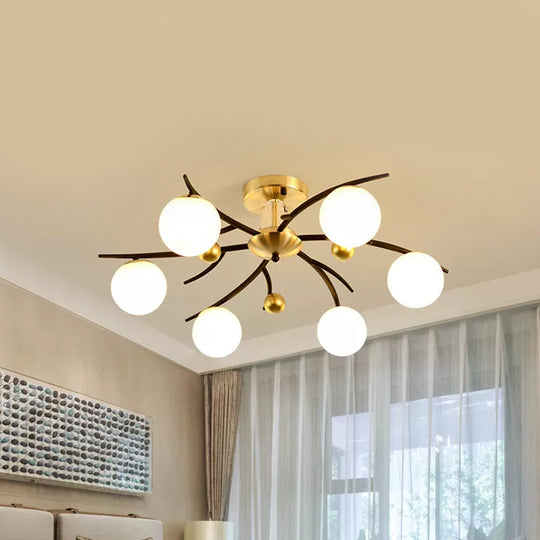 Modern Milk Glass Orb Ceiling Light in Black - Perfect for Living Room Semi Flush Mount