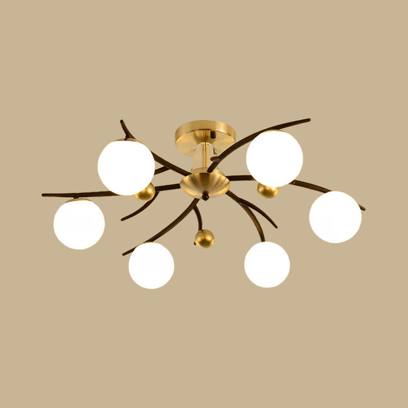 Modern Milk Glass Orb Ceiling Light in Black - Perfect for Living Room Semi Flush Mount