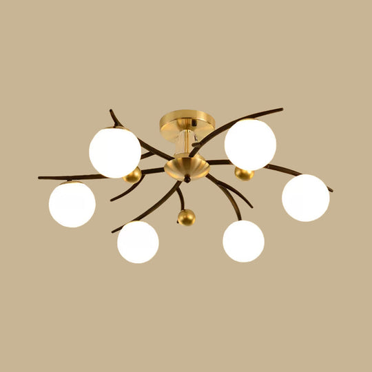 Modern Milk Glass Orb Ceiling Light In Black - Perfect For Living Room Semi Flush Mount