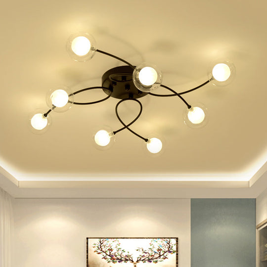 Romantic Twist Arm Black Ceiling Light: Multi-Head Semi Flushmount for Living Room