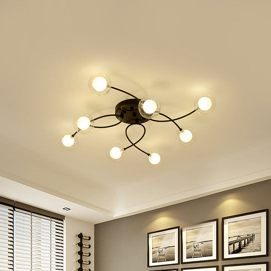 Romantic Twist Arm Black Ceiling Light: Multi-Head Semi Flushmount for Living Room