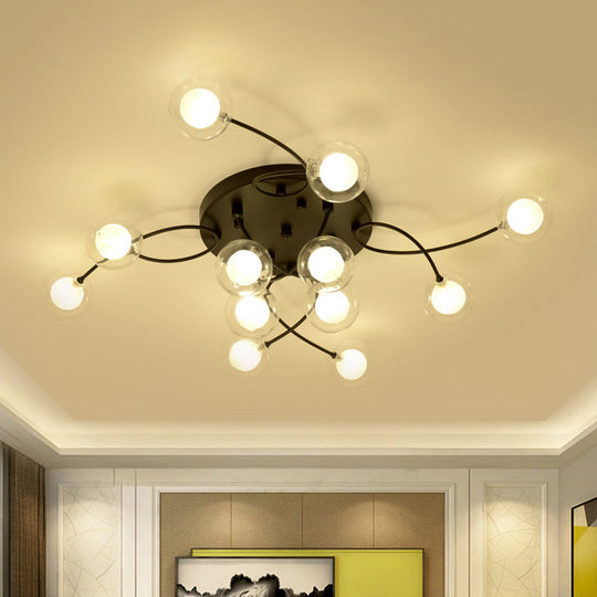 Romantic Twist Arm Black Ceiling Light: Multi-Head Semi Flushmount for Living Room