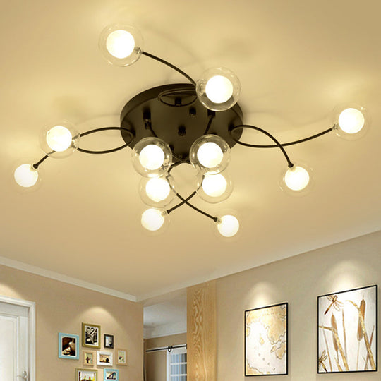 Romantic Twist Arm Black Ceiling Light: Multi-Head Semi Flushmount for Living Room