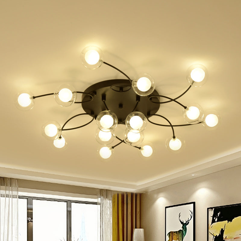 Romantic Twist Arm Black Ceiling Light: Multi-Head Semi Flushmount for Living Room