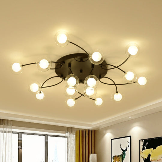 Romantic Twist Arm Black Ceiling Light: Multi-Head Semi Flushmount For Living Room 16 /