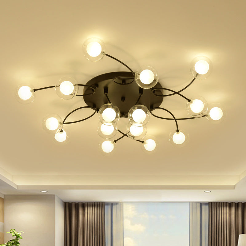 Romantic Twist Arm Black Ceiling Light: Multi-Head Semi Flushmount for Living Room