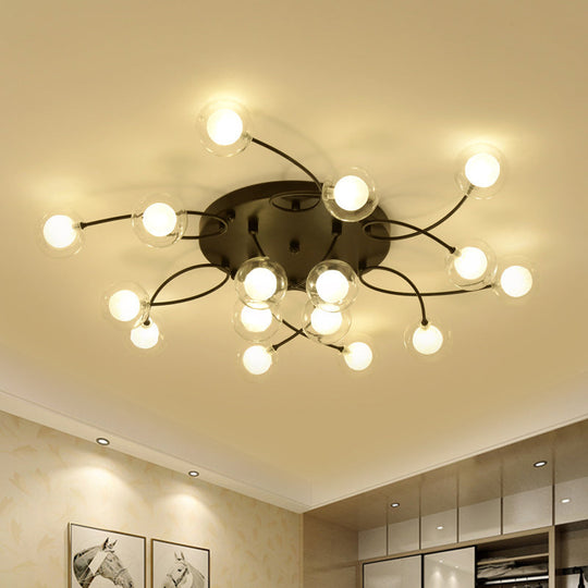 Romantic Twist Arm Black Ceiling Light: Multi-Head Semi Flushmount for Living Room