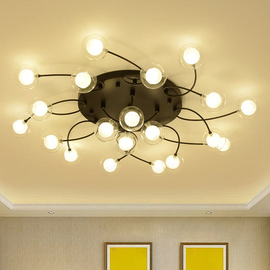 Romantic Twist Arm Black Ceiling Light: Multi-Head Semi Flushmount for Living Room